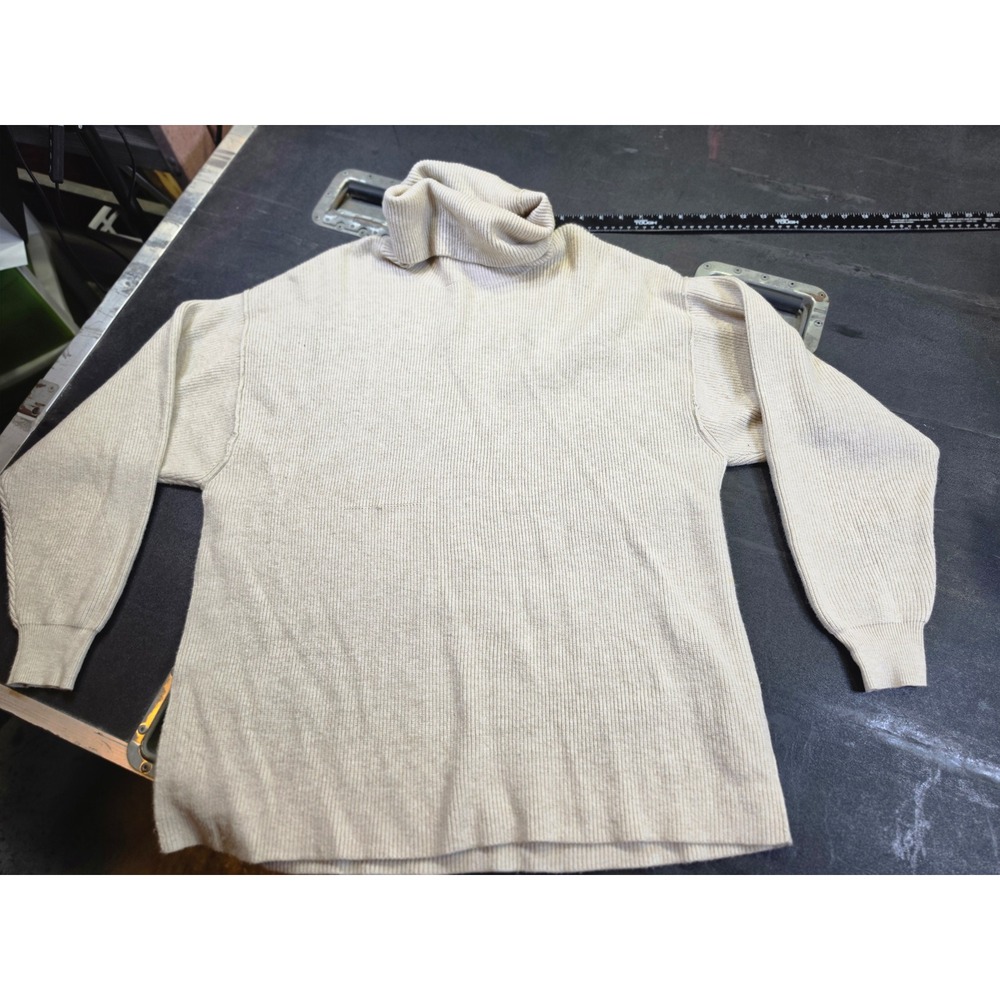 Free People Oatmeal Beige Ribbed Turtleneck Sweater XS Oversized Knit